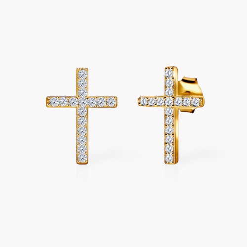 Kolczyki krzyżyk Savicki: srebrne pozłacane, cyrkonie